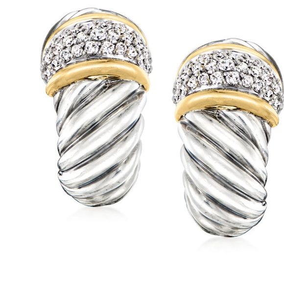 David Yurman Jewelry - David Yurman Real Diamond Omega Cable Shrimp Earrings .925/18K